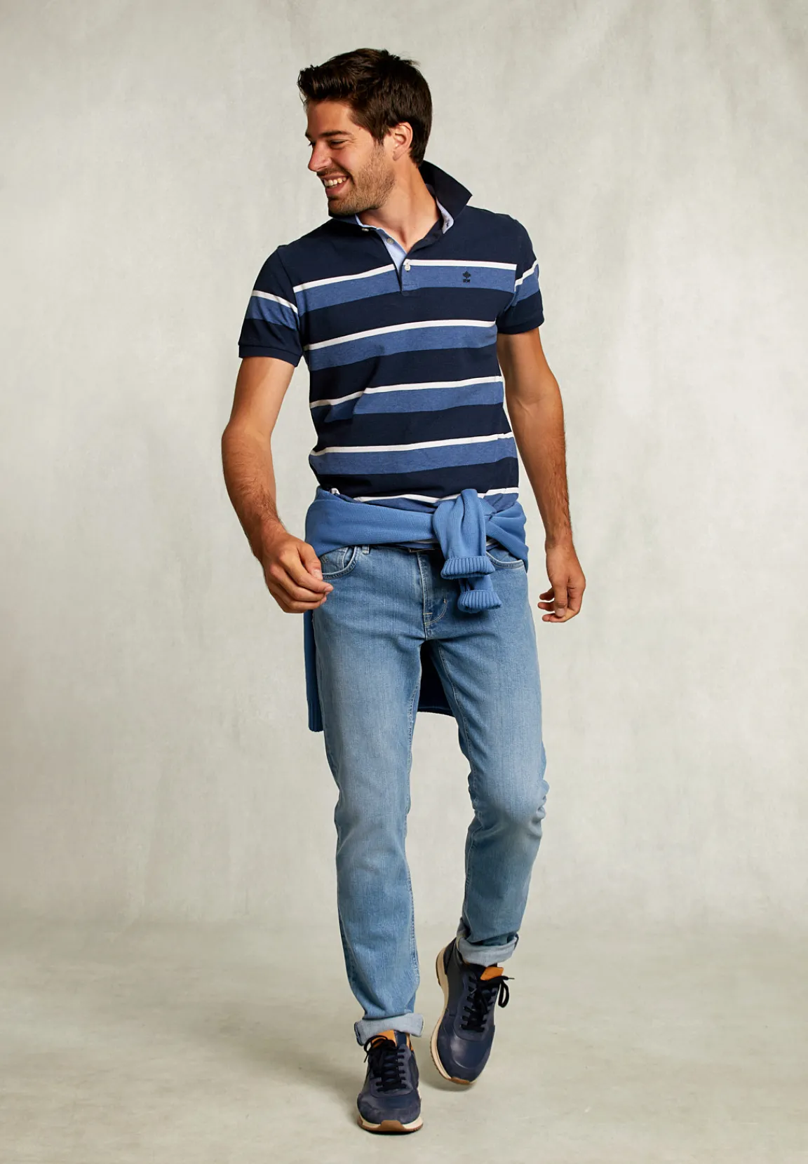 New River Woods Custom fit gestreepte polo indian ocean mix -