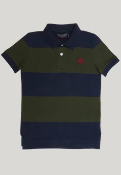 New River Woods Custom fit gestreepte stretch polo night blue mix/forest -