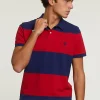 Outlet River Woods Custom fit gestreepte stretch polo royal blue/harvard red -