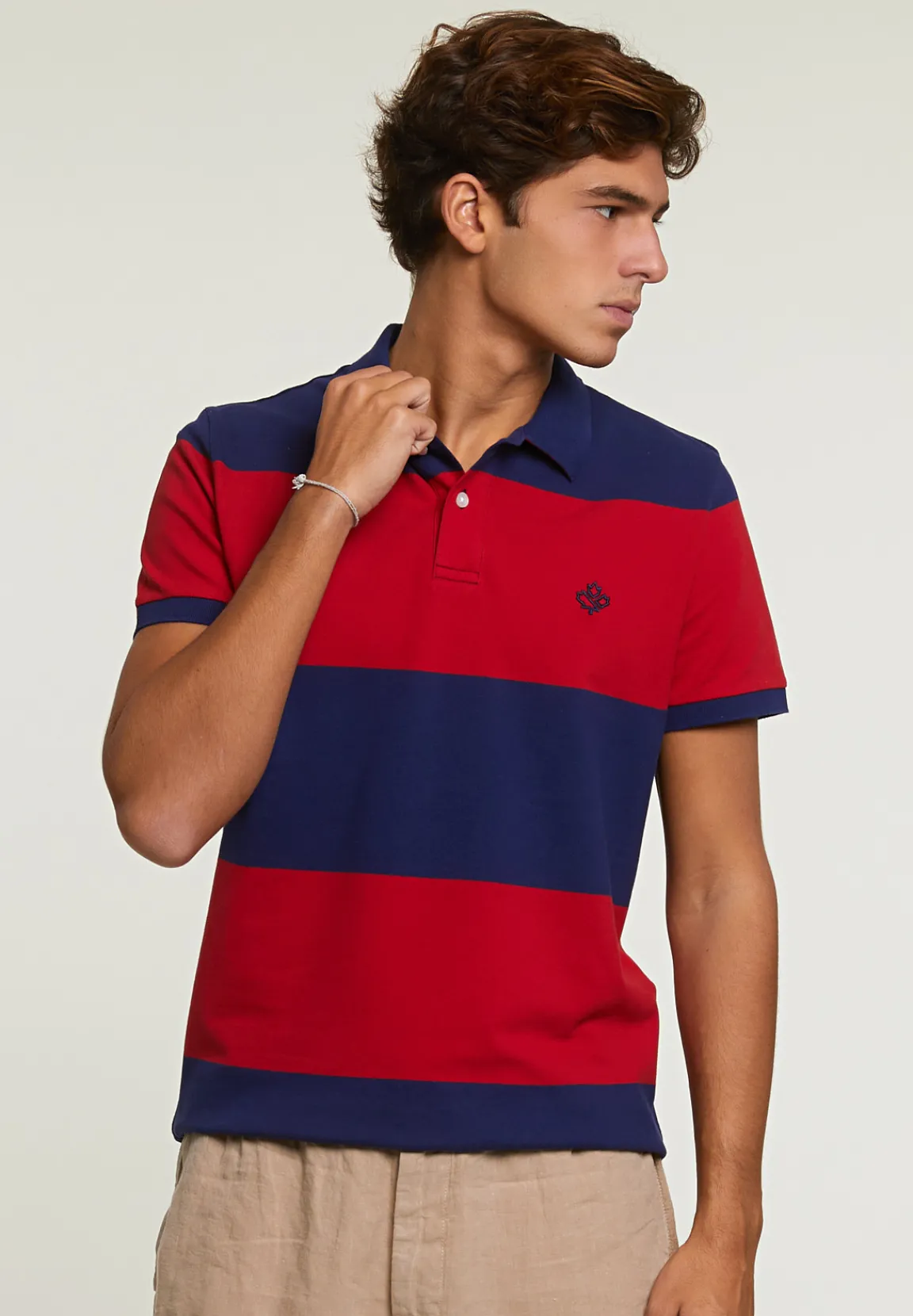Outlet River Woods Custom fit gestreepte stretch polo royal blue/harvard red -