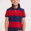 Fashion River Woods Custom fit gestreepte stretch polo royal blue/harvard red -
