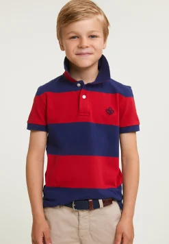 Fashion River Woods Custom fit gestreepte stretch polo royal blue/harvard red -