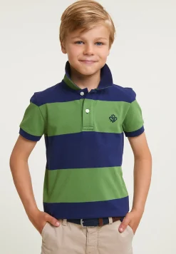 Fashion River Woods Custom fit gestreepte stretch polo royal blue/belize green -