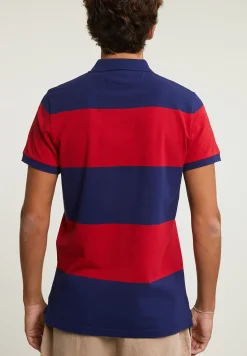 Outlet River Woods Custom fit gestreepte stretch polo royal blue/harvard red -