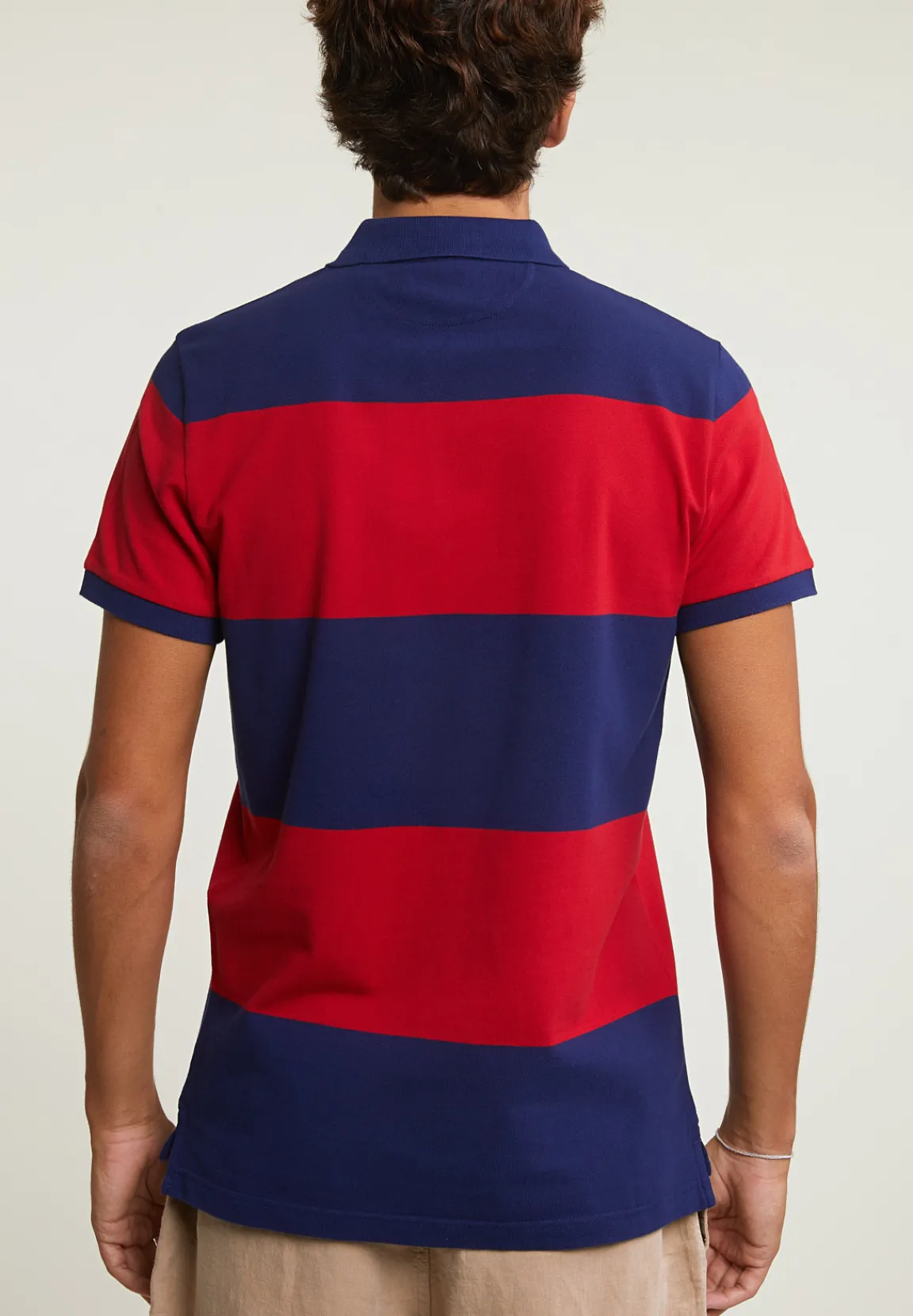 Outlet River Woods Custom fit gestreepte stretch polo royal blue/harvard red -