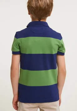 Fashion River Woods Custom fit gestreepte stretch polo royal blue/belize green -