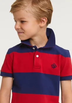 Fashion River Woods Custom fit gestreepte stretch polo royal blue/harvard red -