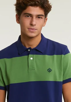 New River Woods Custom fit gestreepte stretch polo royal blue/belize green -
