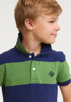 Fashion River Woods Custom fit gestreepte stretch polo royal blue/belize green -
