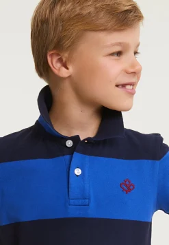 Fashion River Woods Custom fit gestreepte stretch polo navy/evening blue -