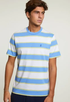 Outlet River Woods Custom fit gestreepte T-shirt caribbean blue -