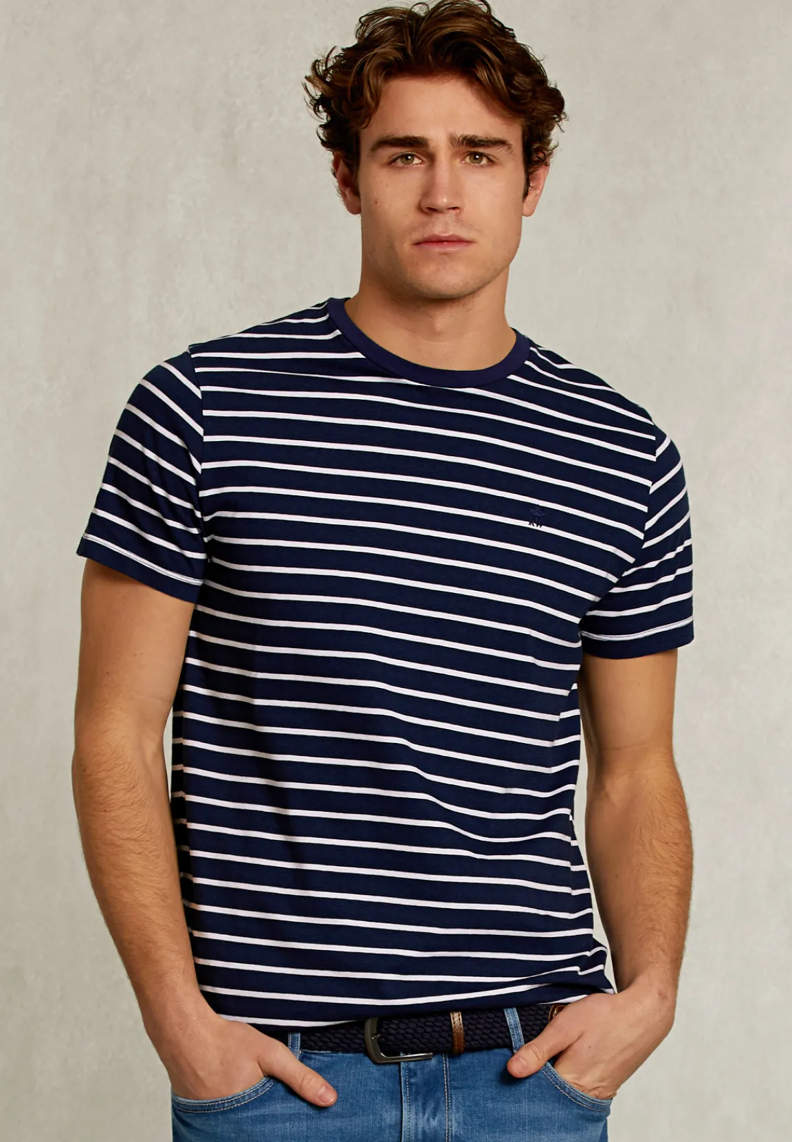Online River Woods Custom fit gestreepte T-shirt oxford blue -