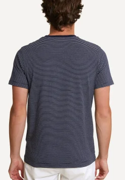 Outlet River Woods Custom fit gestreepte T-shirt borstzak navy -