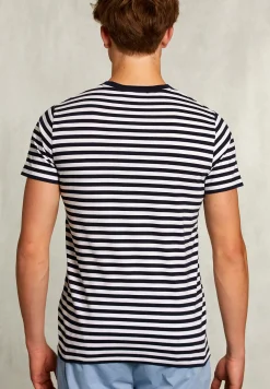 Clearance River Woods Custom fit gestreepte T-shirt met zak navy -