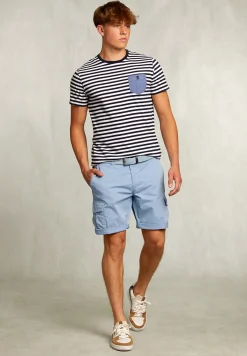 Clearance River Woods Custom fit gestreepte T-shirt met zak navy -
