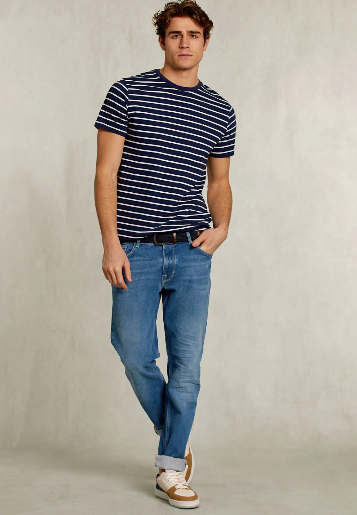 Online River Woods Custom fit gestreepte T-shirt oxford blue -