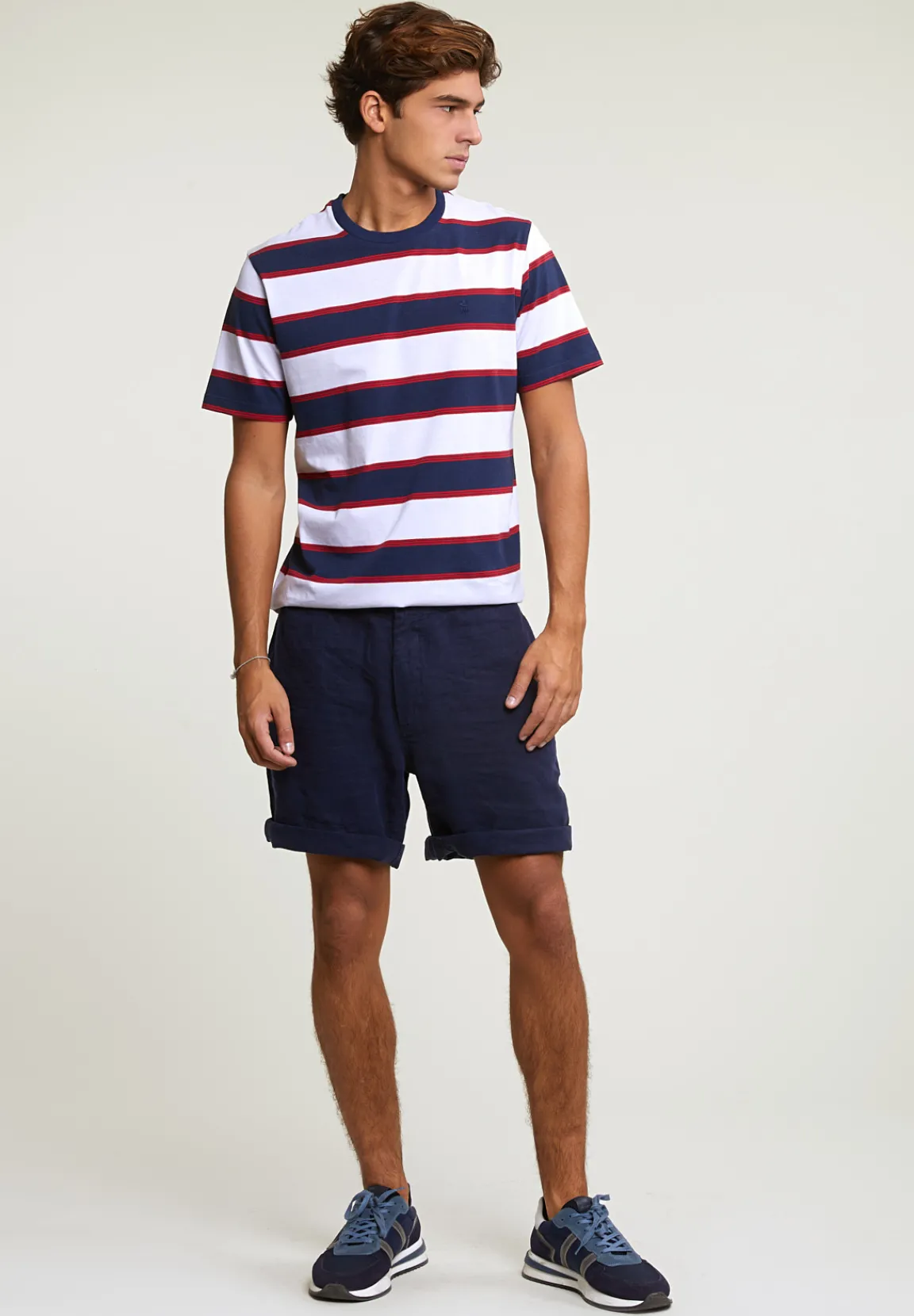 Clearance River Woods Custom fit gestreepte T-shirt oxford blue/harvard red -