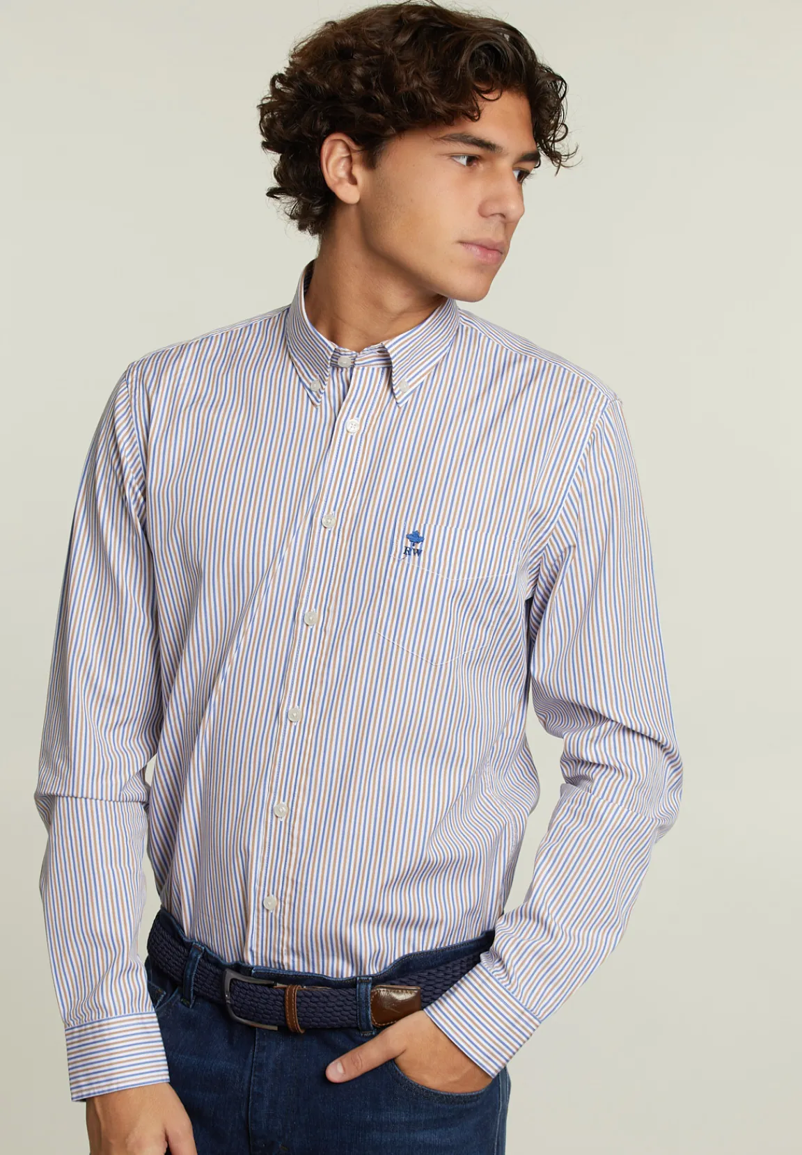 Online River Woods Custom fit getreept hemd multi -
