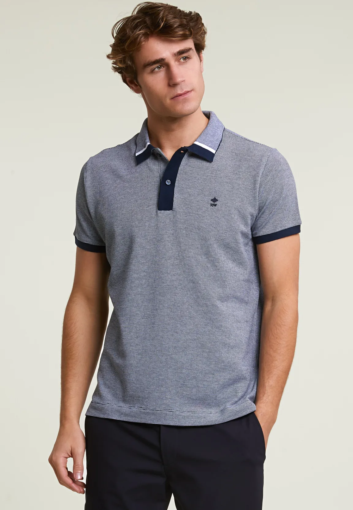 Online River Woods Custom fit jacquard polo navy/écru -