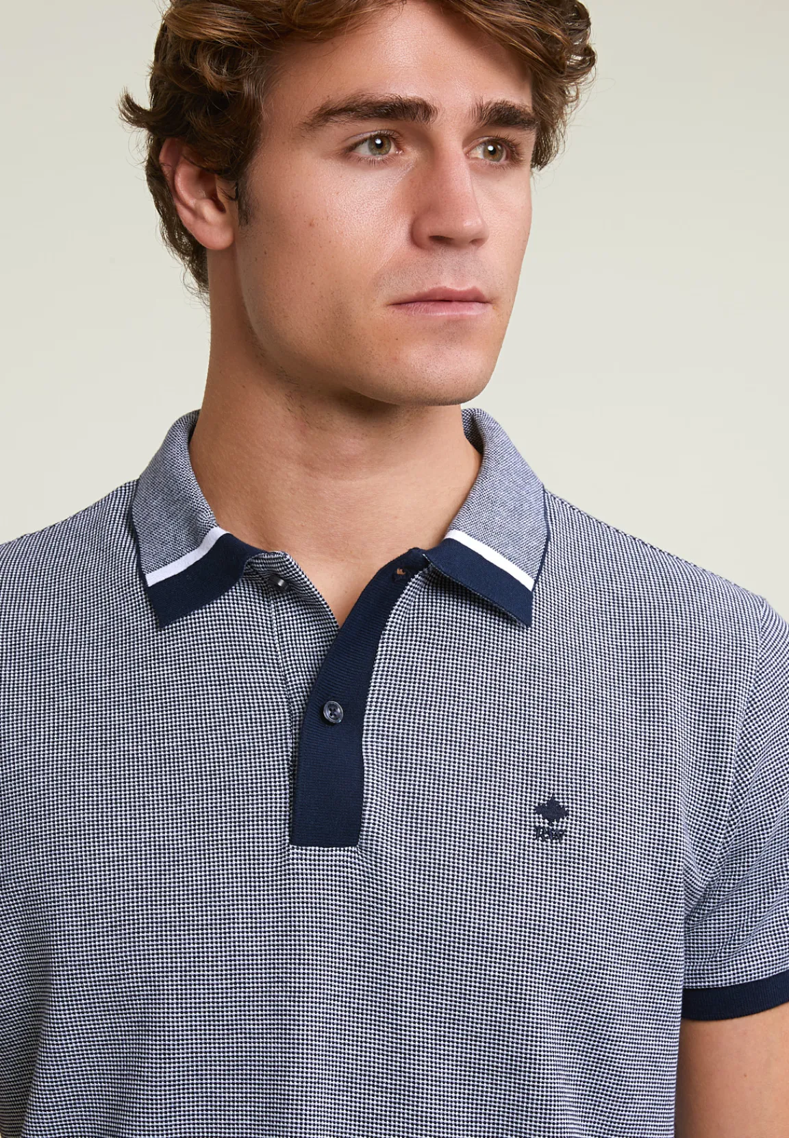 Online River Woods Custom fit jacquard polo navy/écru -