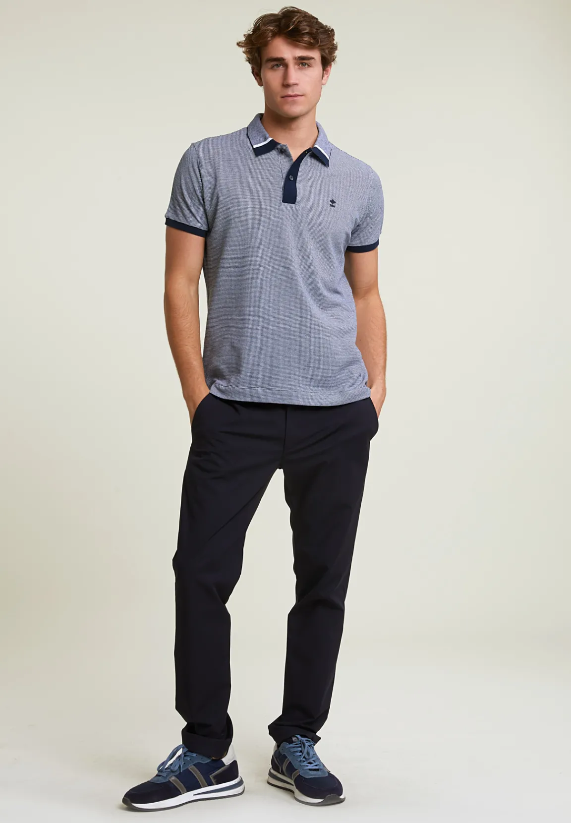 Online River Woods Custom fit jacquard polo navy/écru -