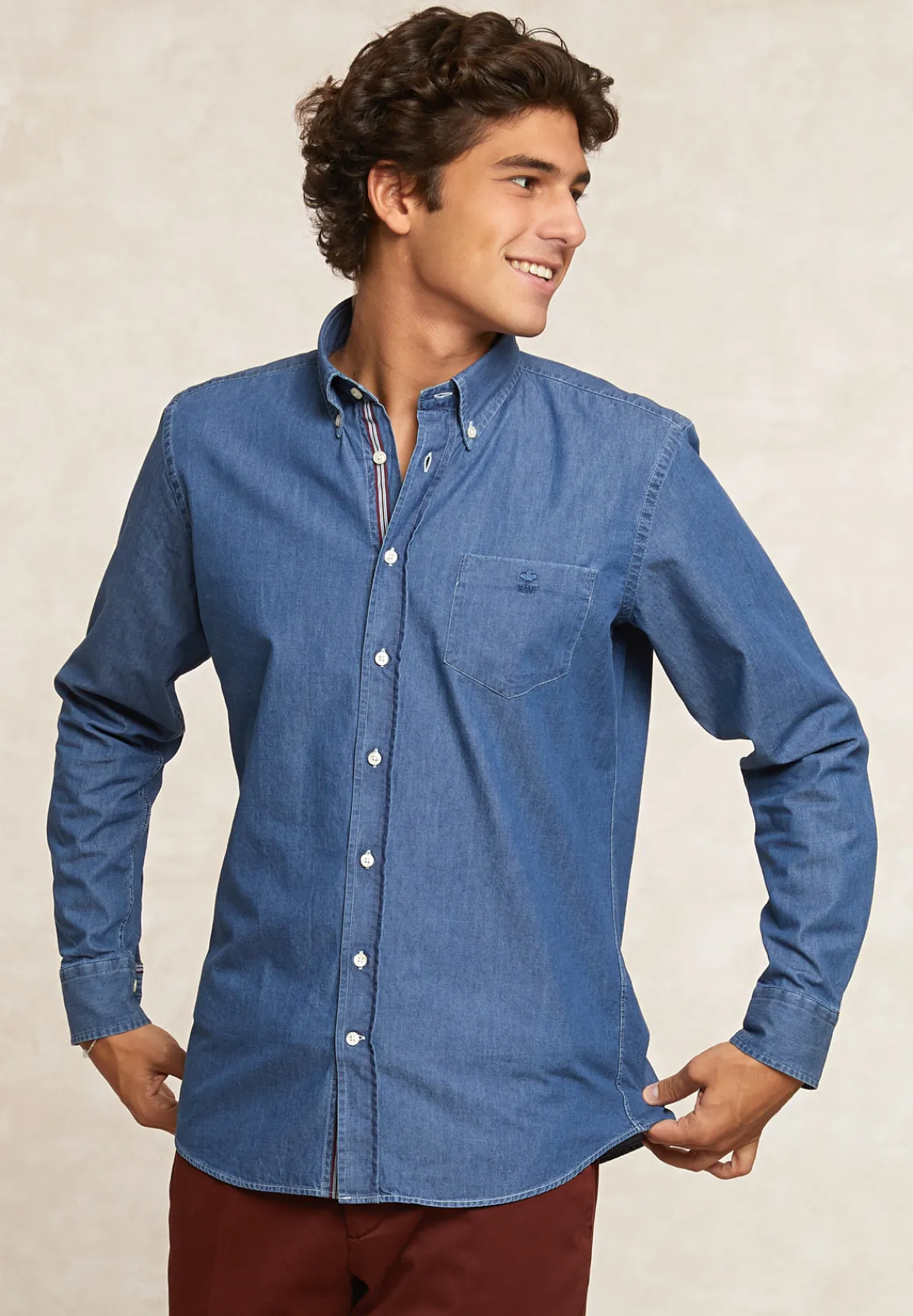 Sale River Woods Custom fit jeanshemd borstzak dk bleach -