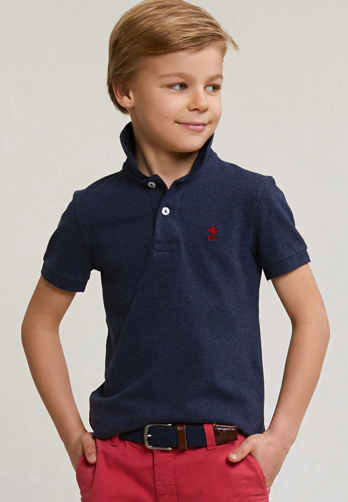Clearance River Woods Custom fit katoenen basic stretch polo night blue mix -
