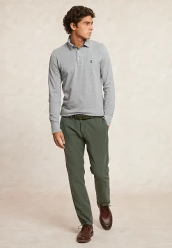 Outlet River Woods Custom fit katoenen fancy pique polo mid grey mix -