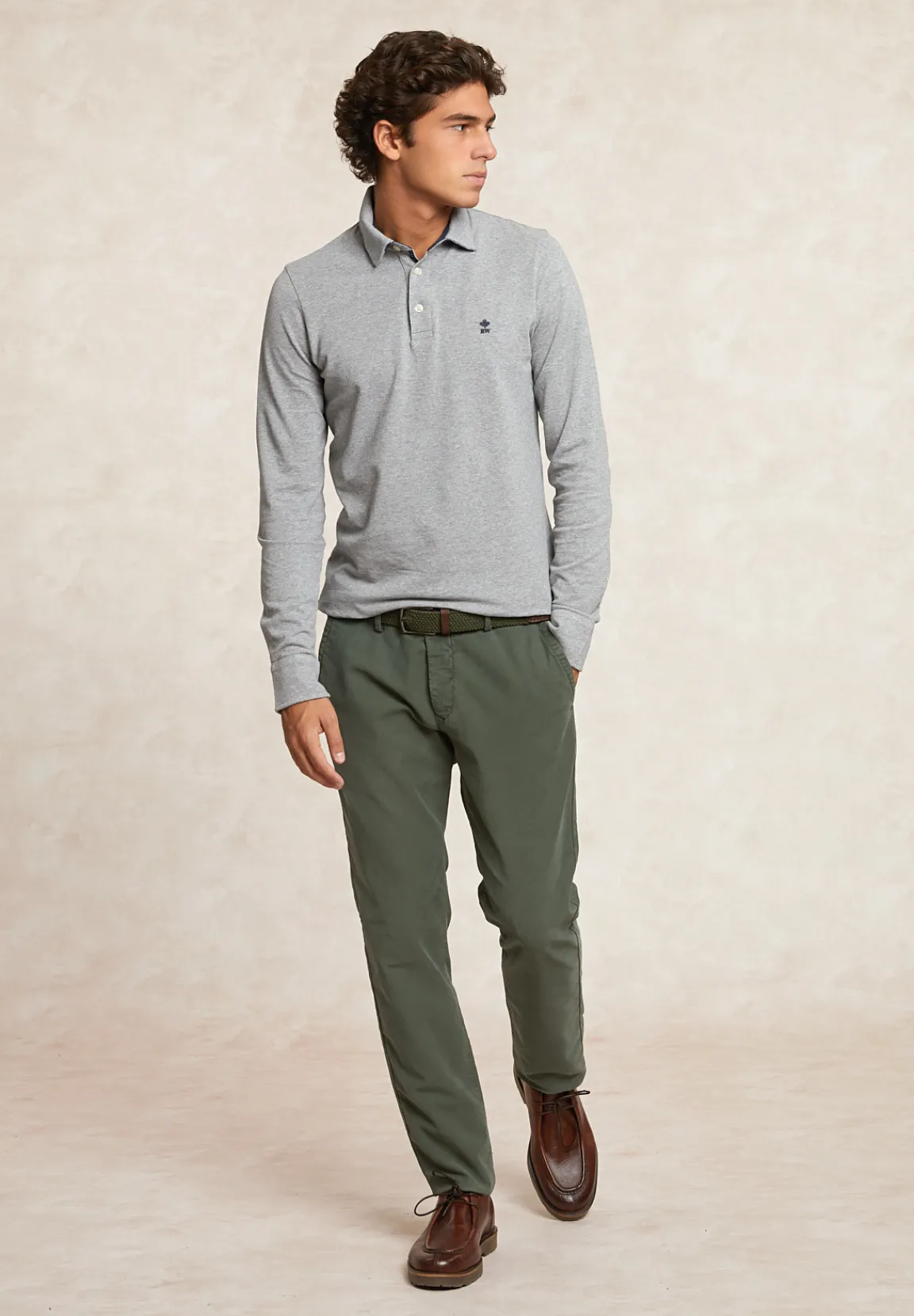 Outlet River Woods Custom fit katoenen fancy pique polo mid grey mix -