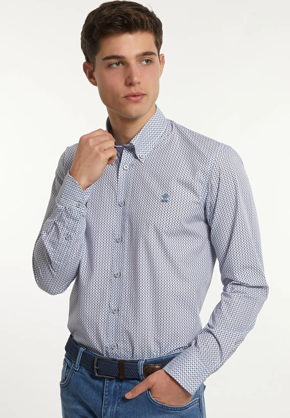 Online River Woods Custom fit katoenen fantasiehemd blauw/bruin -