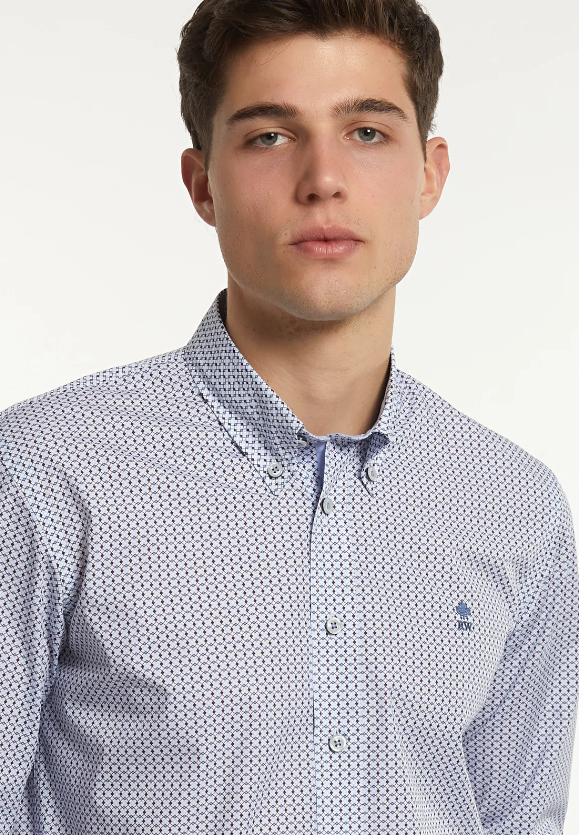 Online River Woods Custom fit katoenen fantasiehemd blauw/bruin -