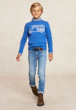 Discount River Woods Custom fit katoenen fantasietrui ronde hals evening blue -
