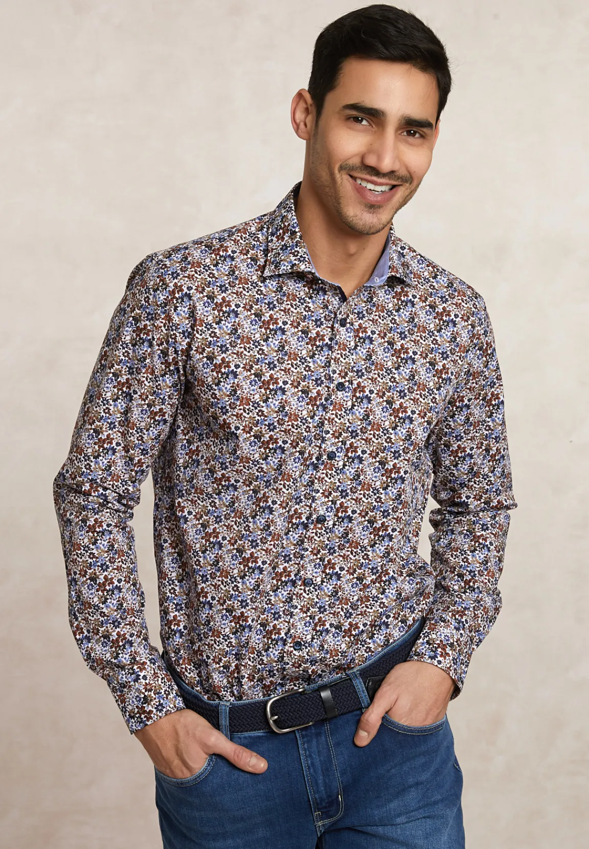 Outlet River Woods Custom fit katoenen gebloemd hemd multi -