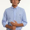 Online River Woods Custom fit katoenen geruit hemd blauw/wit -