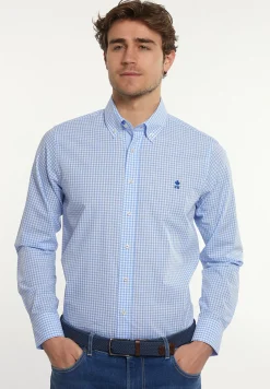Clearance River Woods Custom fit katoenen geruit hemd wit-blauw -