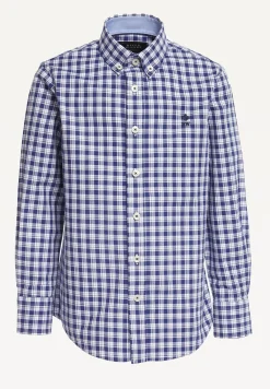 Sale River Woods Custom fit katoenen geruit hemd wit/blauw -