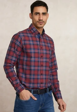 Clearance River Woods Custom fit katoenen geruit hemd blauw/rood -