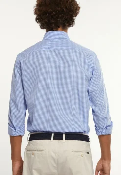 Online River Woods Custom fit katoenen geruit hemd blauw/wit -