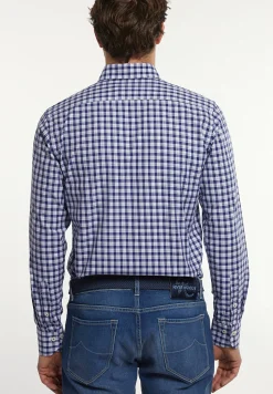 Clearance River Woods Custom fit katoenen geruit hemd blauw-wit -