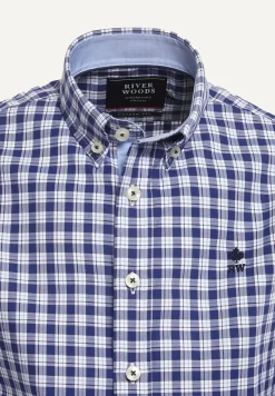 Sale River Woods Custom fit katoenen geruit hemd wit/blauw -