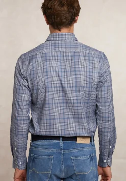 Discount River Woods Custom fit katoenen geruit hemd blauw/grijs -