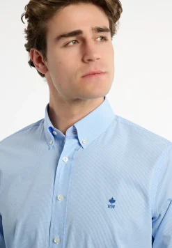 Sale River Woods Custom fit katoenen geruit hemd wit en blauw -