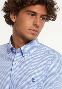 Online River Woods Custom fit katoenen geruit hemd blauw/wit -