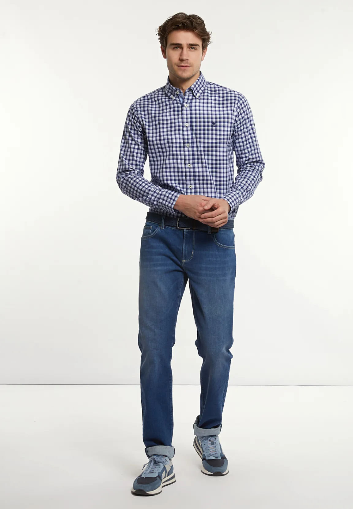 Clearance River Woods Custom fit katoenen geruit hemd blauw-wit -