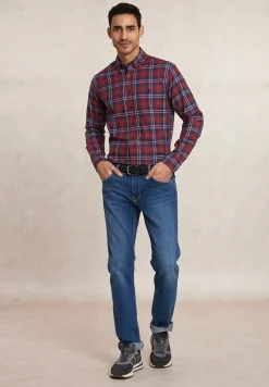 Clearance River Woods Custom fit katoenen geruit hemd blauw/rood -