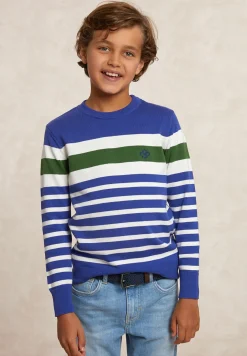 Clearance River Woods Custom fit katoenen gestreepte trui reef blue -