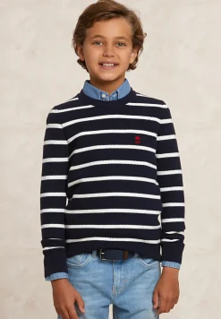 Sale River Woods Custom fit katoenen gestreepte trui navy/wit -