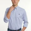 Best River Woods Custom fit katoenen gestreept hemd blauw/wit -