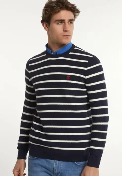Discount River Woods Custom fit katoenen gestreepte trui navy/wit -