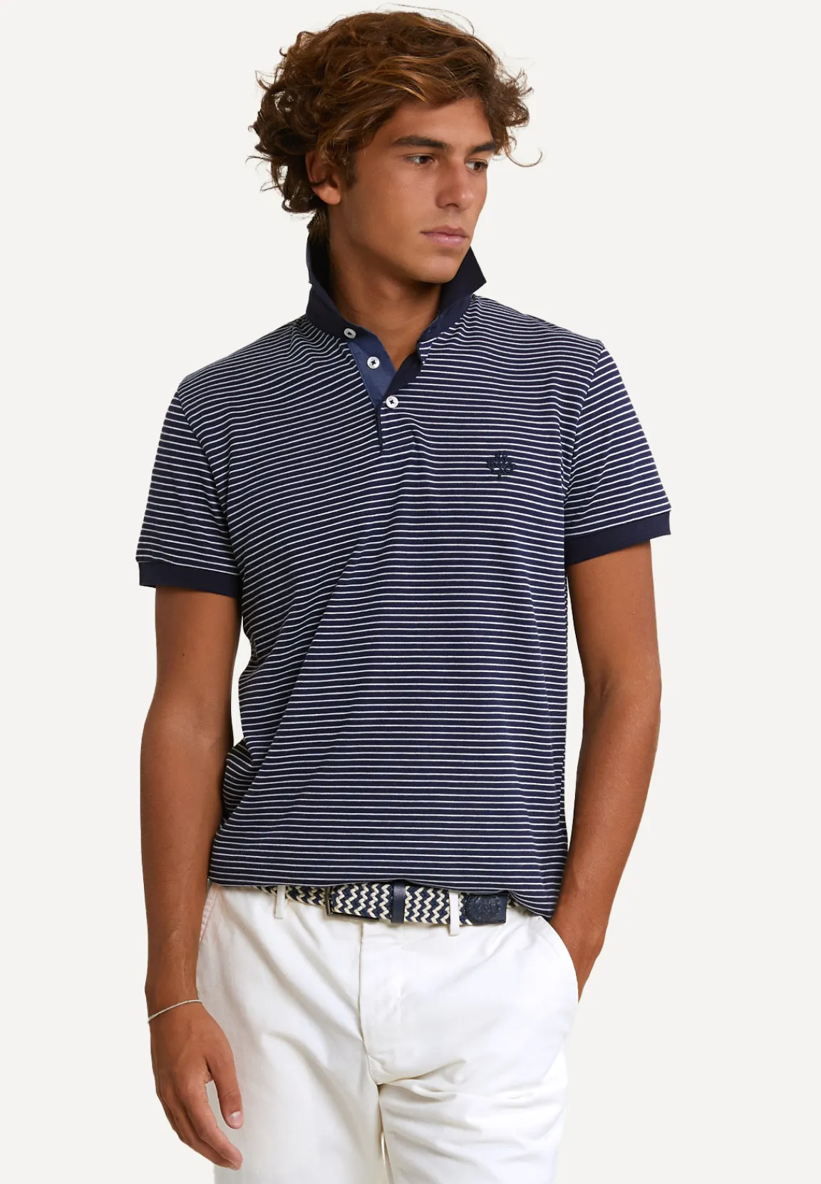 Sale River Woods Custom fit katoenen gestreepte polo korte mouwen navy -